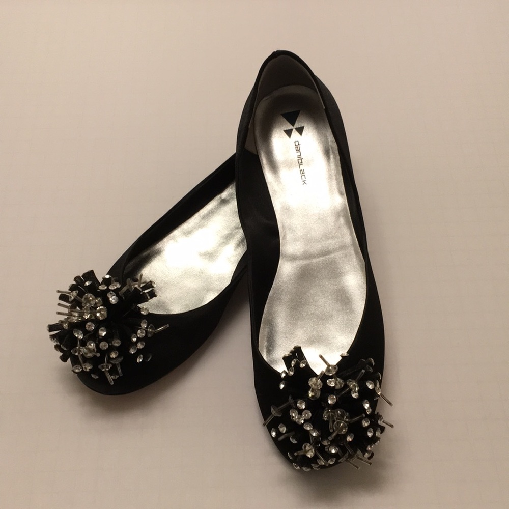 Black satin flats